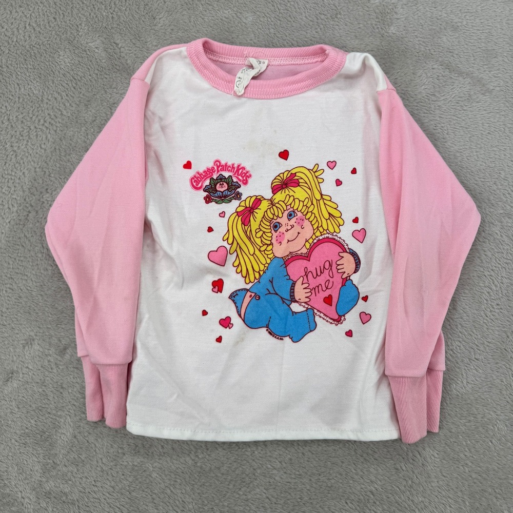 VTG 80s Cabbage Patch Kids Hug Me Pajama Top Girls 4 Pink Long‎ Sleeve Sleepwear